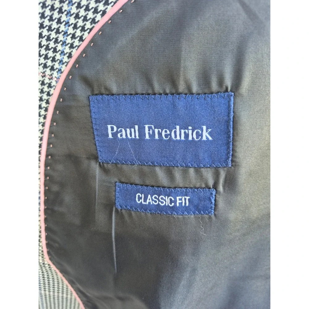 Paul Fredrick Mens 48L Double Breasted Blazer Houndstooth Silk Wool Sport Coat